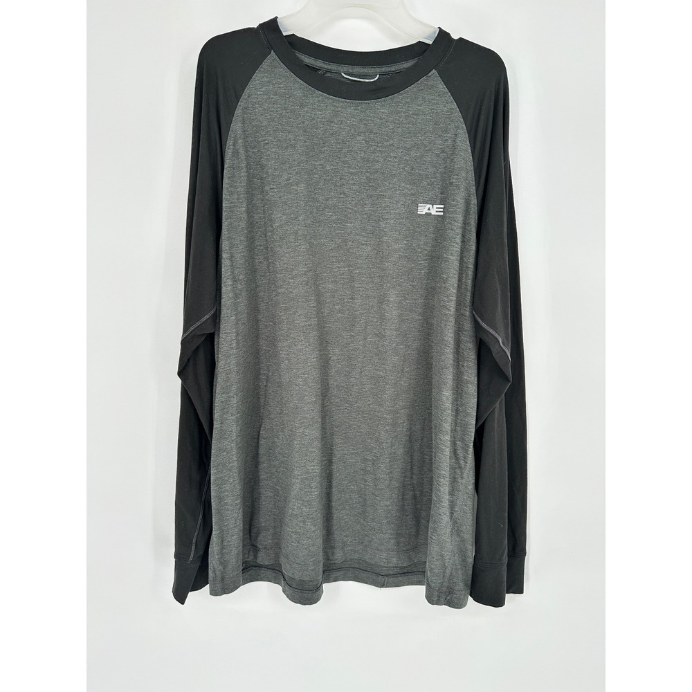 American Eagle Mens‎ Large Raglan Long Sleeve T-Shirt Gray Black AE Logo Tee